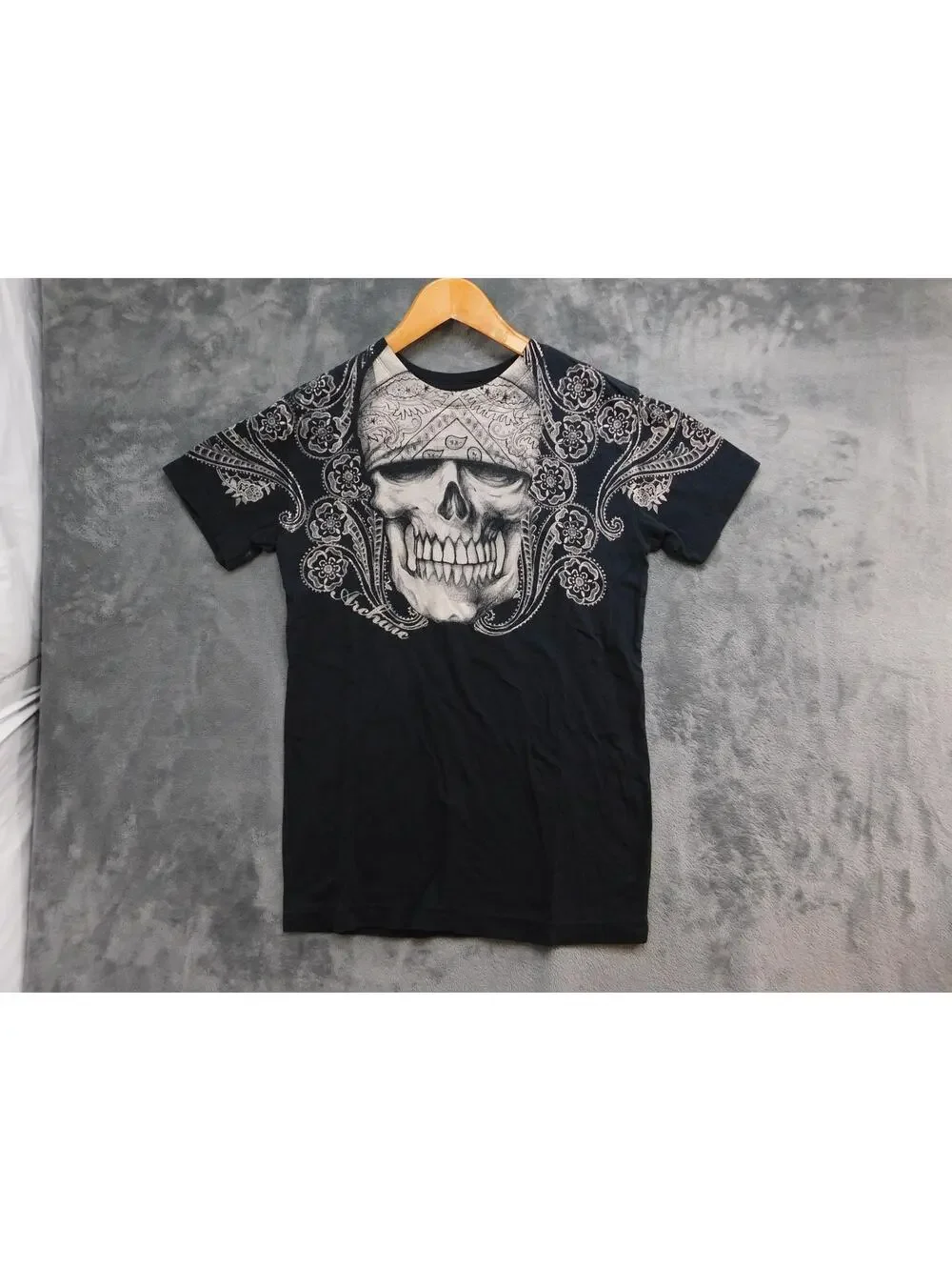 Archaic by Affliction T Shirt Mens S Black Skull Graphic Print Tee Crewneck